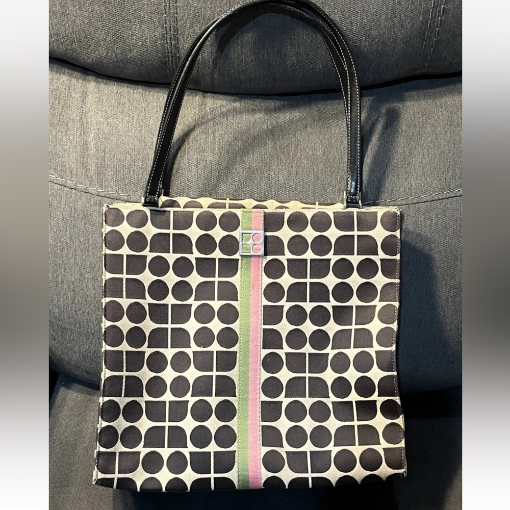 Kate Spade Bag Tote Y2K Noel Dot Brown Pink Green Stripe Geometric 10”x11”